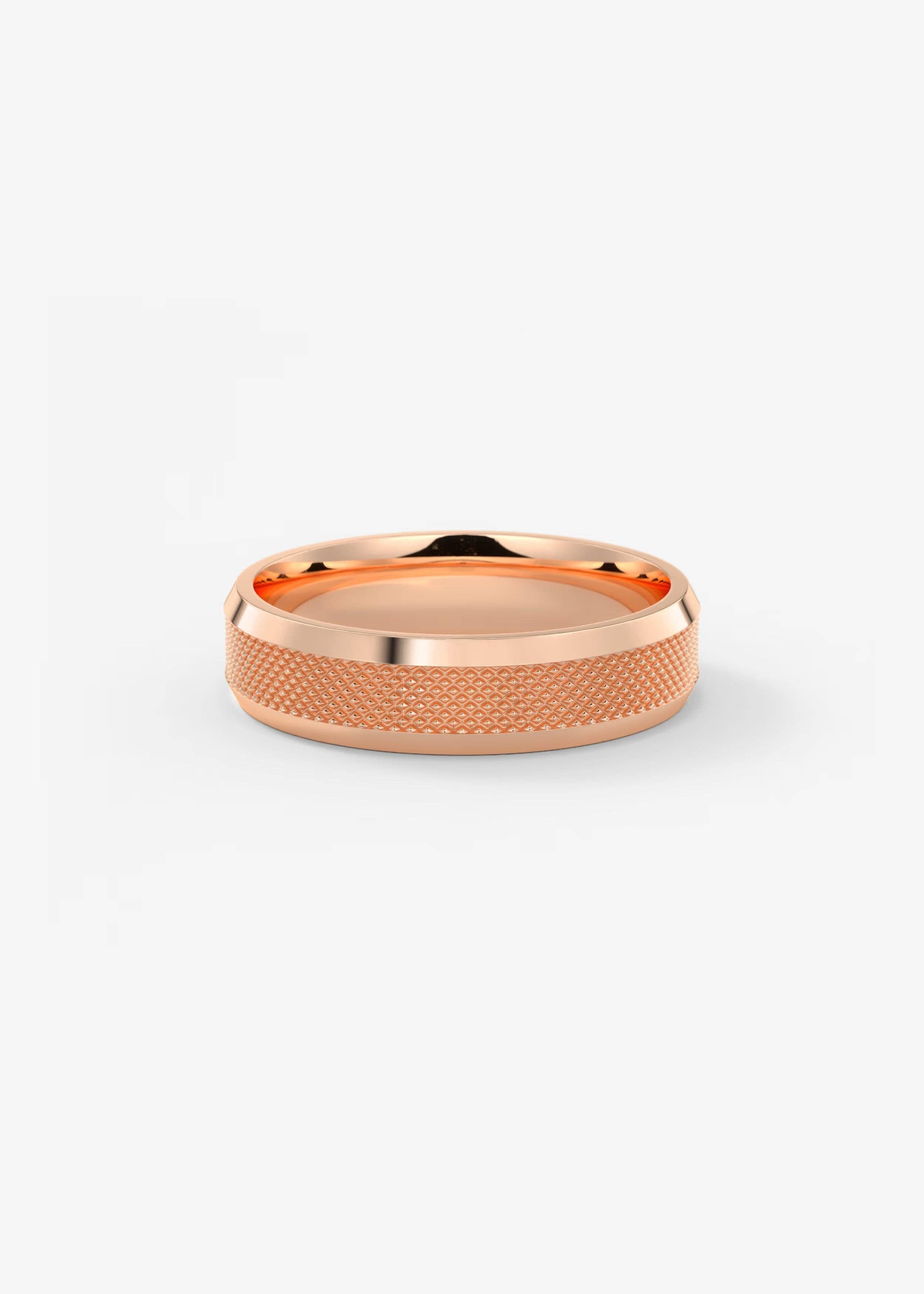 Gold Band with Polished Top and Knurled Texture Sides