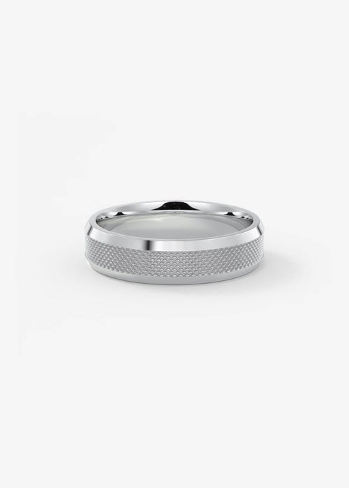 Gold Band with Polished Top and Knurled Texture Sides