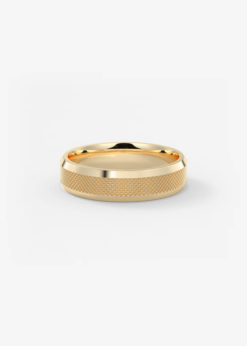 Gold Band with Polished Top and Knurled Texture Sides