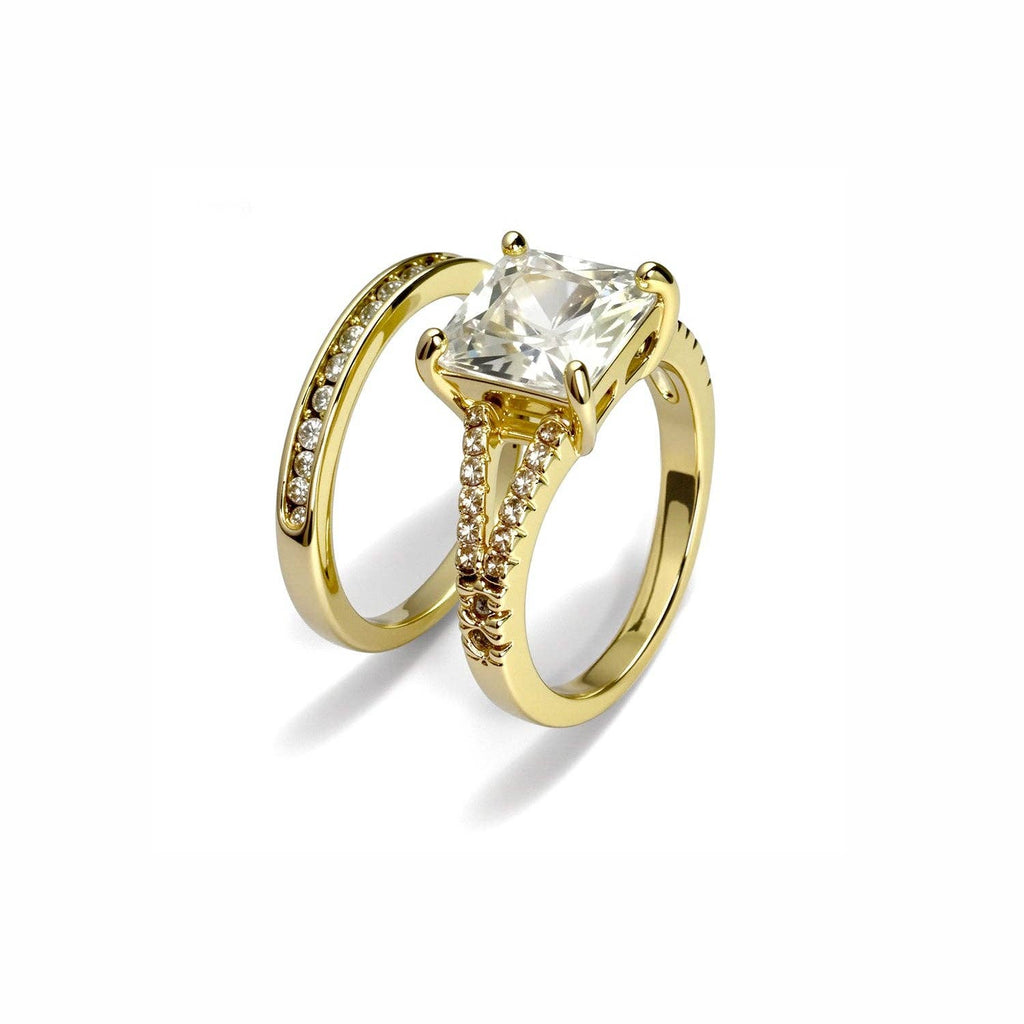 Gold Princess Cut Bridal Ring Set