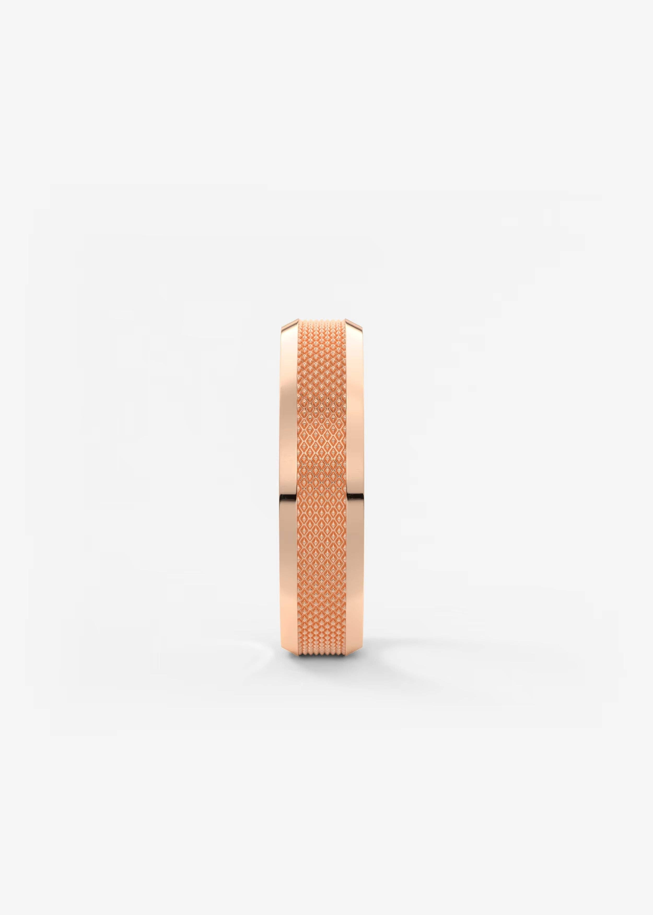 Gold Band with Polished Top and Knurled Texture Sides