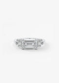 East West Emerald Cut Seven Stone Engagement Ring with Baguette Diamond Accents