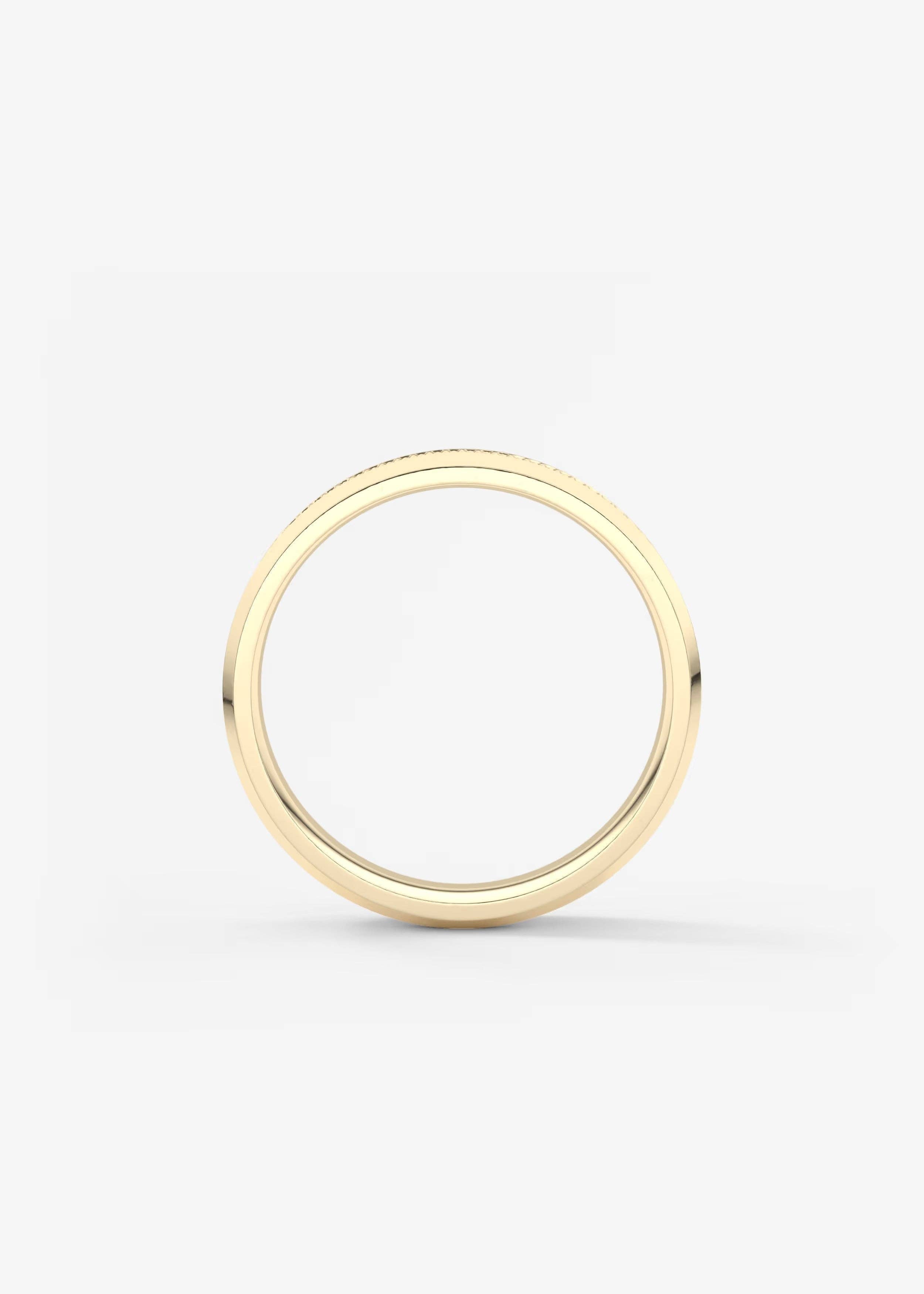 Gold Band with Polished Top and Knurled Texture Sides